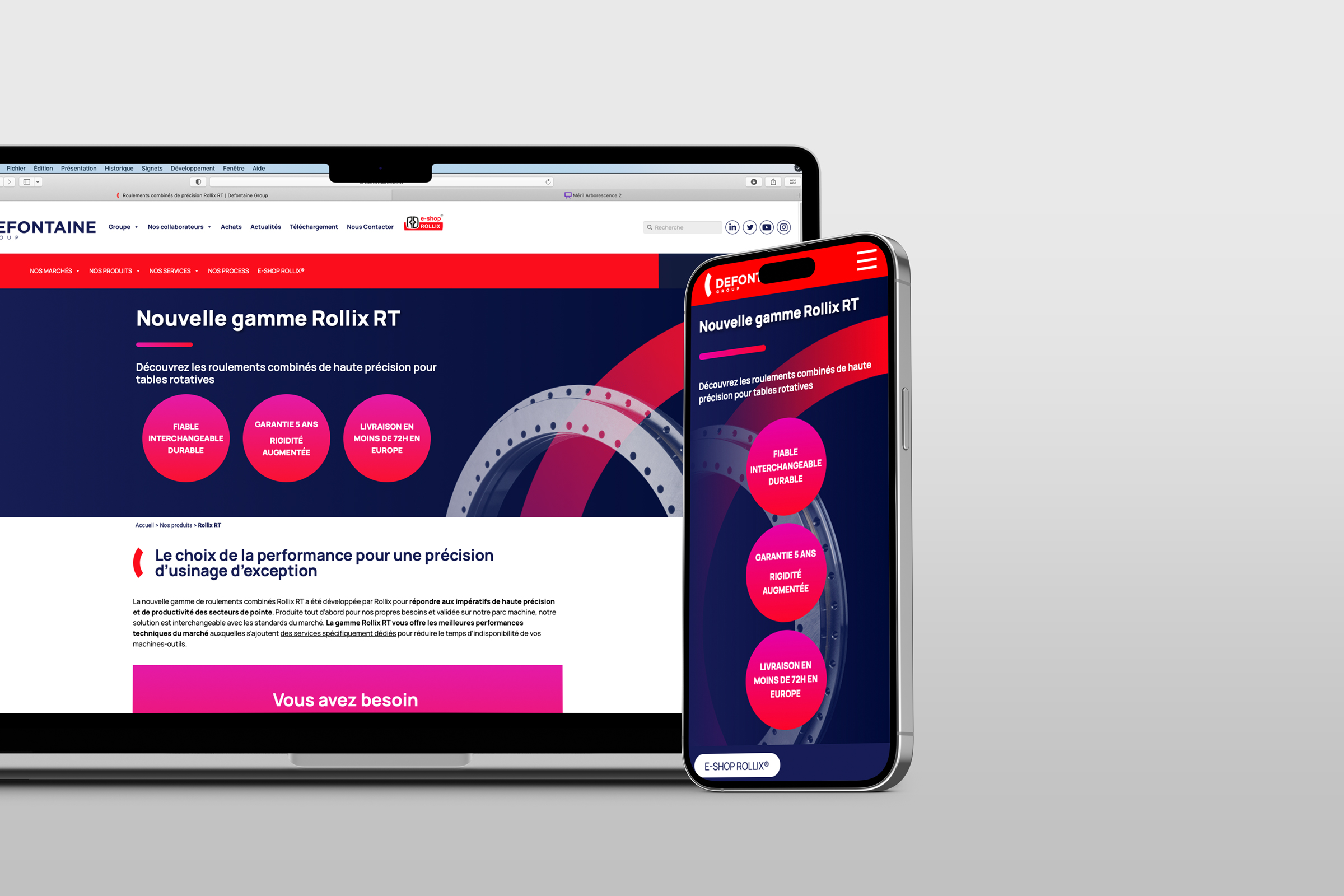 Site web Rollix RT sur desktop et smartphone